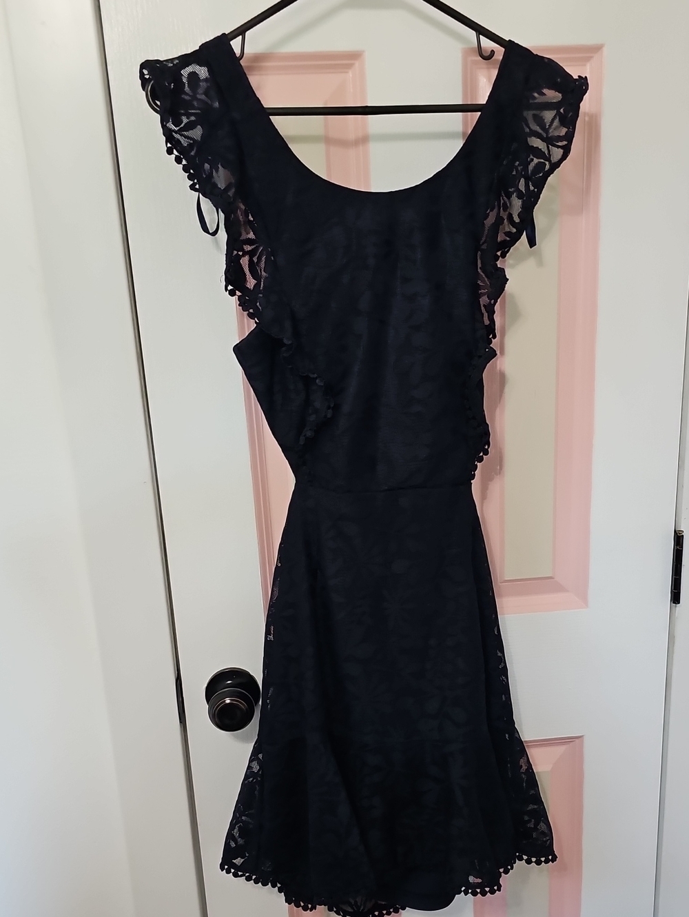 Hello Molly Navy Blue Lace Flutter Sleeve Dress Size Large